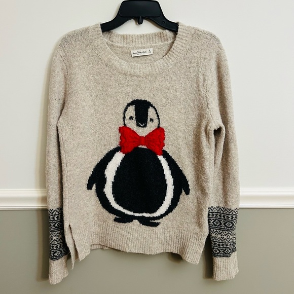 Abercrombie & Fitch Sweaters - Abercrombie & Fitch Beige Penguin Crew Neck Ribbed Long Sleeves Sweater Medium